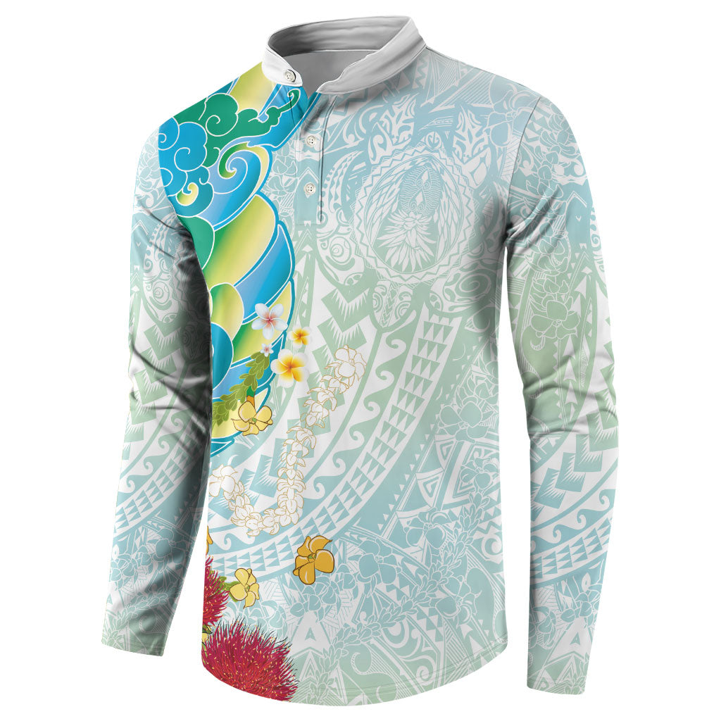 Japanese and Hawaiian Culture Fusion Button Sweatshirt Irezumi with Turtles and Lei Kakau Pattern Fresh Vibe LT03 - Polynesian Pride