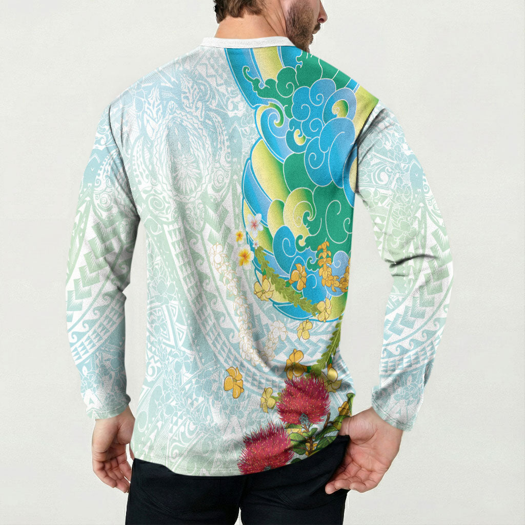 Japanese and Hawaiian Culture Fusion Button Sweatshirt Irezumi with Turtles and Lei Kakau Pattern Fresh Vibe LT03 - Polynesian Pride