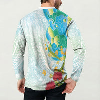 Japanese and Hawaiian Culture Fusion Button Sweatshirt Irezumi with Turtles and Lei Kakau Pattern Fresh Vibe LT03 - Polynesian Pride