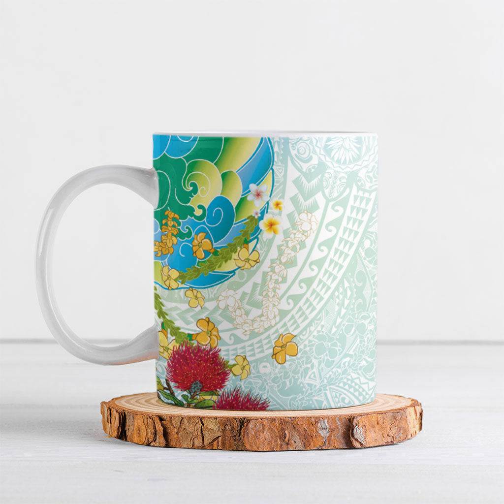 Japanese and Hawaiian Culture Fusion Ceramic Mug Irezumi with Turtles and Lei Kakau Pattern Fresh Vibe