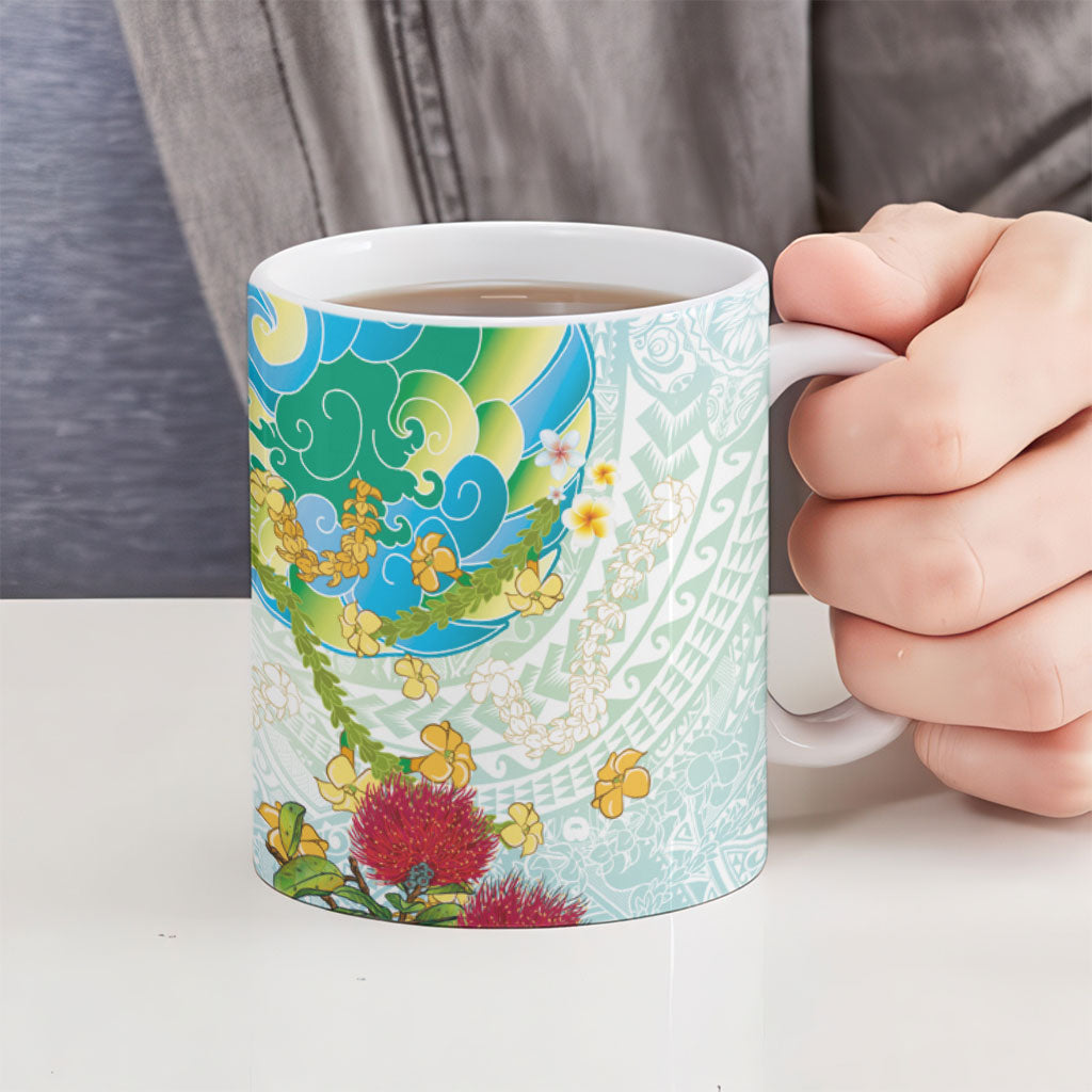 Japanese and Hawaiian Culture Fusion Ceramic Mug Irezumi with Turtles and Lei Kakau Pattern Fresh Vibe LT03 - Polynesian Pride