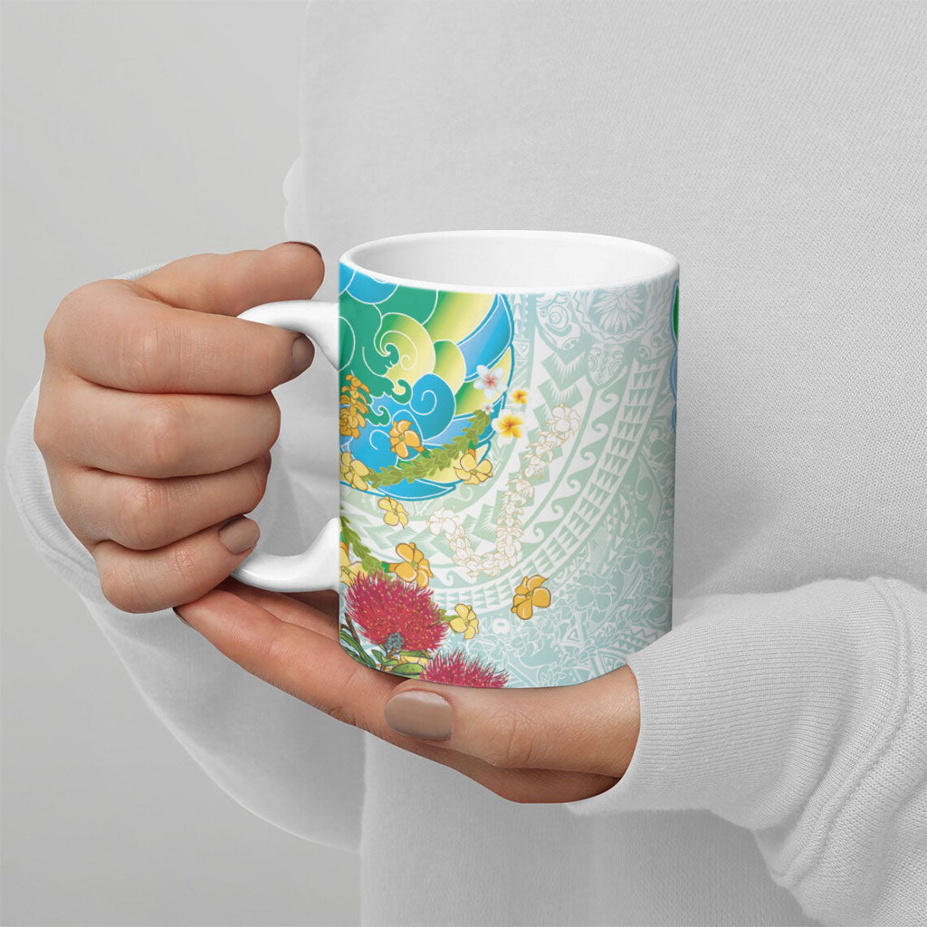 Japanese and Hawaiian Culture Fusion Ceramic Mug Irezumi with Turtles and Lei Kakau Pattern Fresh Vibe LT03 - Polynesian Pride