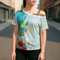 Japanese and Hawaiian Culture Fusion Cross Shoulder Shirt Irezumi with Turtles and Lei Kakau Pattern Fresh Vibe LT03 - Polynesian Pride