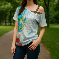 Japanese and Hawaiian Culture Fusion Cross Shoulder Shirt Irezumi with Turtles and Lei Kakau Pattern Fresh Vibe LT03 - Polynesian Pride