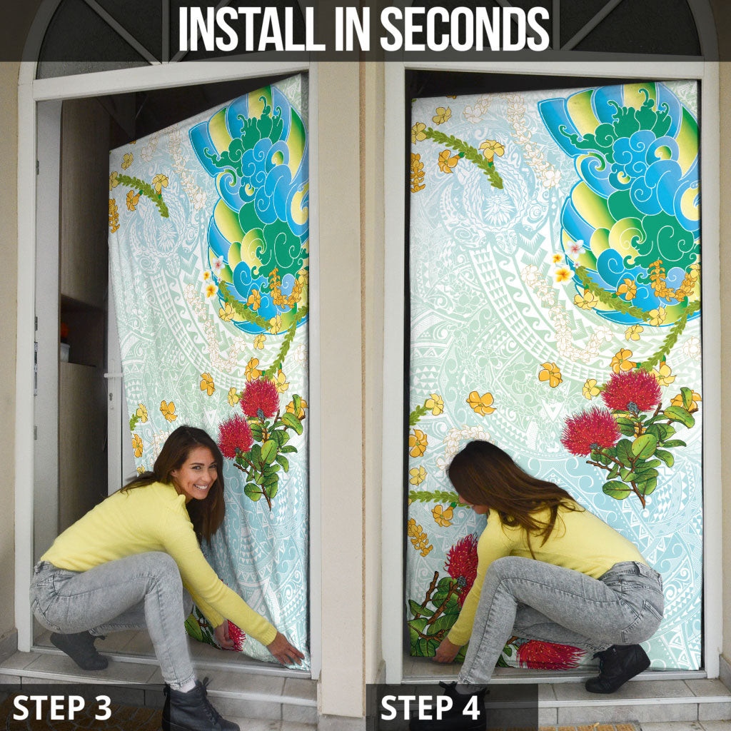 Japanese and Hawaiian Culture Fusion Door Cover Irezumi with Turtles and Lei Kakau Pattern Fresh Vibe LT03 - Polynesian Pride