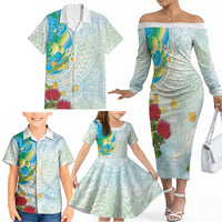 Japanese and Hawaiian Culture Fusion Family Matching Off The Shoulder Long Sleeve Dress and Hawaiian Shirt Irezumi with Turtles and Lei Kakau Pattern Fresh Vibe LT03 - Polynesian Pride