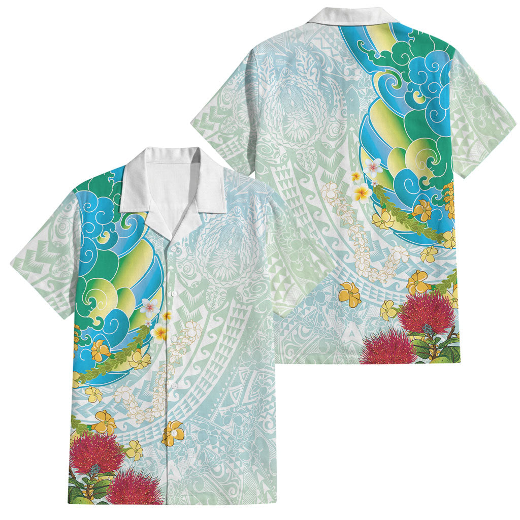 Japanese and Hawaiian Culture Fusion Family Matching Off Shoulder Maxi Dress and Hawaiian Shirt Irezumi with Turtles and Lei Kakau Pattern Fresh Vibe LT03 Dad's Shirt - Short Sleeve Multicolor - Polynesian Pride