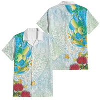 Japanese and Hawaiian Culture Fusion Family Matching Off Shoulder Short Dress and Hawaiian Shirt Irezumi with Turtles and Lei Kakau Pattern Fresh Vibe LT03 Dad's Shirt - Short Sleeve Multicolor - Polynesian Pride