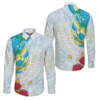 Japanese and Hawaiian Culture Fusion Family Matching Off Shoulder Short Dress and Hawaiian Shirt Irezumi with Turtles and Lei Kakau Pattern Fresh Vibe LT03 Dad's Shirt - Long Sleeve Multicolor - Polynesian Pride