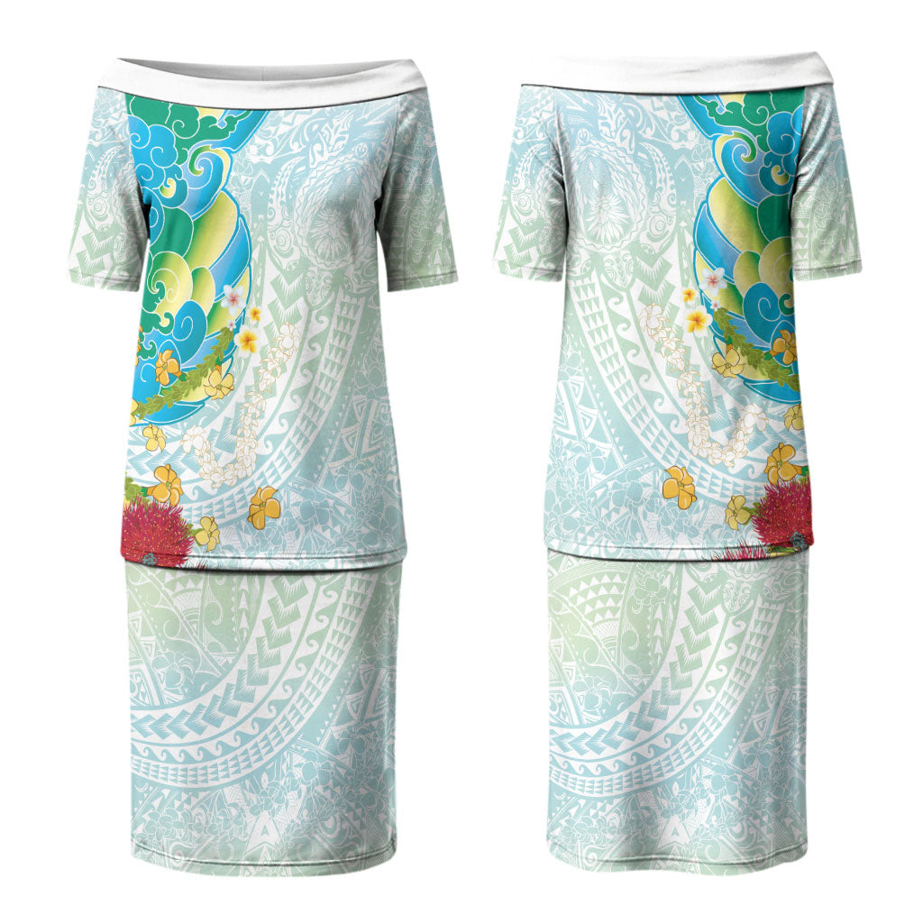 Japanese and Hawaiian Culture Fusion Family Matching Puletasi and Hawaiian Shirt Irezumi with Turtles and Lei Kakau Pattern Fresh Vibe LT03 Mom's Dress Multicolor - Polynesian Pride