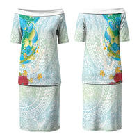 Japanese and Hawaiian Culture Fusion Family Matching Puletasi and Hawaiian Shirt Irezumi with Turtles and Lei Kakau Pattern Fresh Vibe LT03 Mom's Dress Multicolor - Polynesian Pride