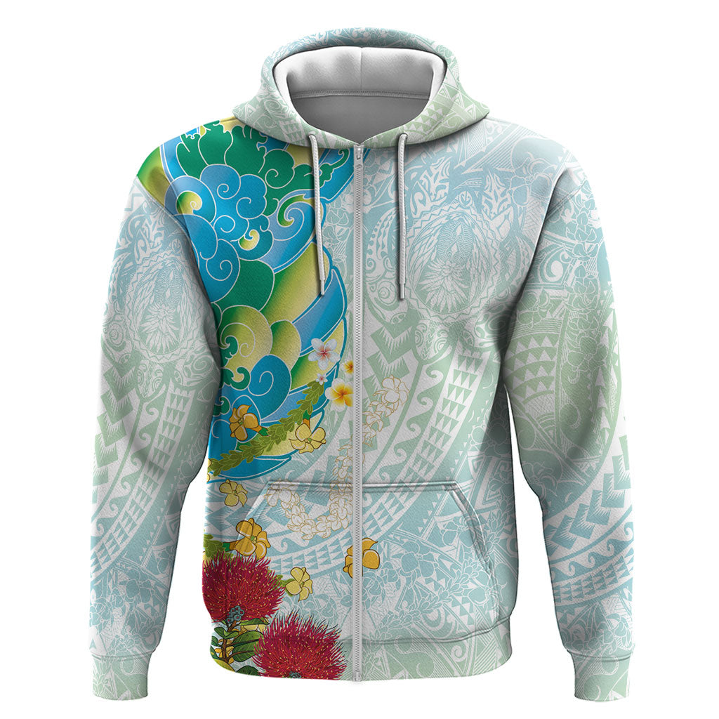Japanese and Hawaiian Culture Fusion Hoodie Irezumi with Turtles and Lei Kakau Pattern Fresh Vibe LT03 Zip Hoodie Multicolor - Polynesian Pride