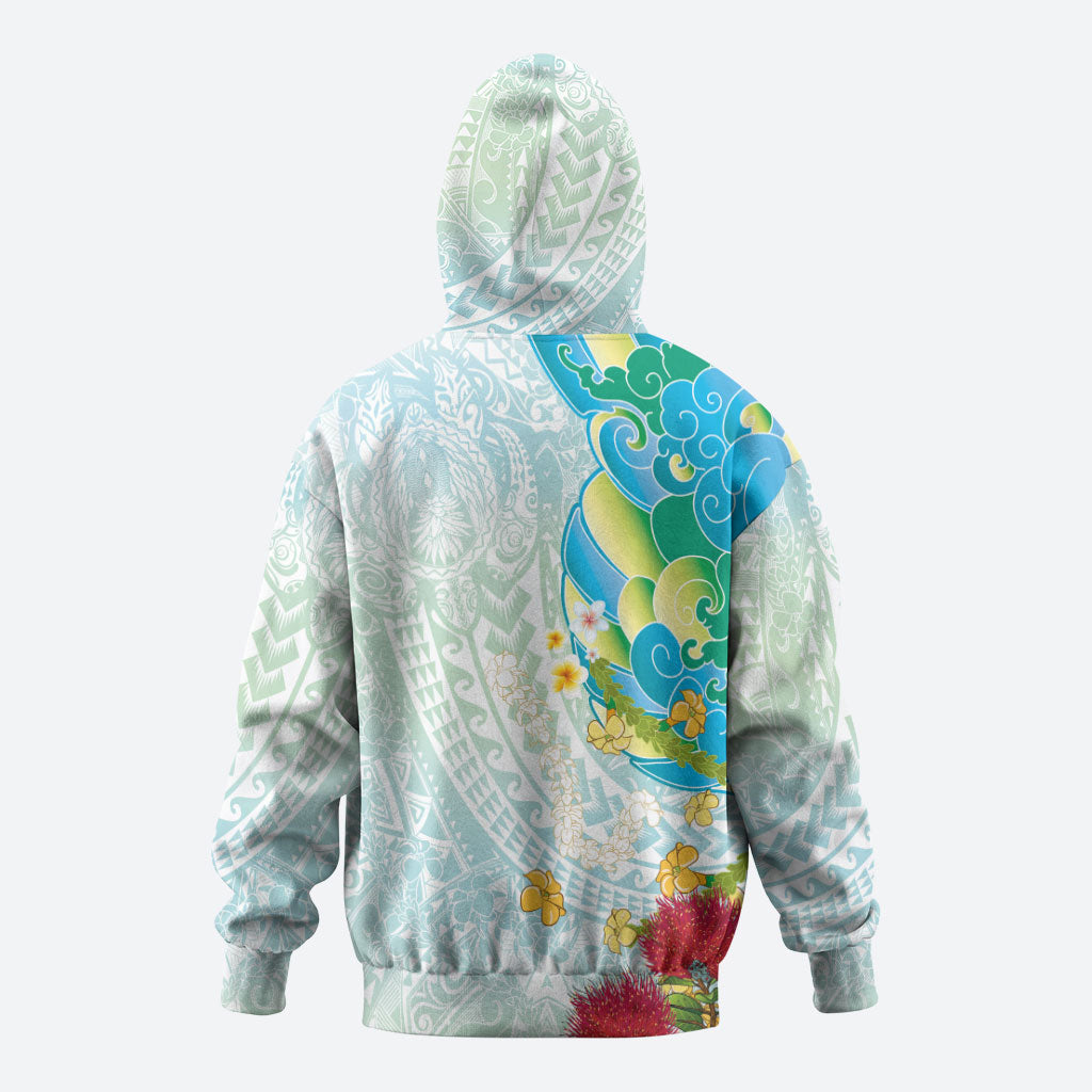 Japanese and Hawaiian Culture Fusion Hoodie Irezumi with Turtles and Lei Kakau Pattern Fresh Vibe LT03 - Polynesian Pride