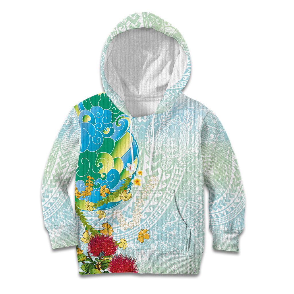 Japanese and Hawaiian Culture Fusion Kid Hoodie Irezumi with Turtles and Lei Kakau Pattern Fresh Vibe LT03 Hoodie Multicolor - Polynesian Pride