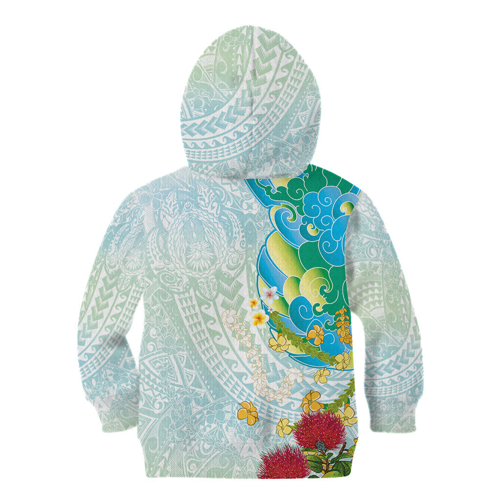 Japanese and Hawaiian Culture Fusion Kid Hoodie Irezumi with Turtles and Lei Kakau Pattern Fresh Vibe LT03 - Polynesian Pride