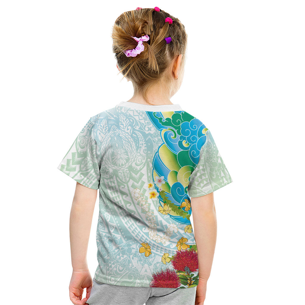 Japanese and Hawaiian Culture Fusion Kid T Shirt Irezumi with Turtles and Lei Kakau Pattern Fresh Vibe LT03 - Polynesian Pride