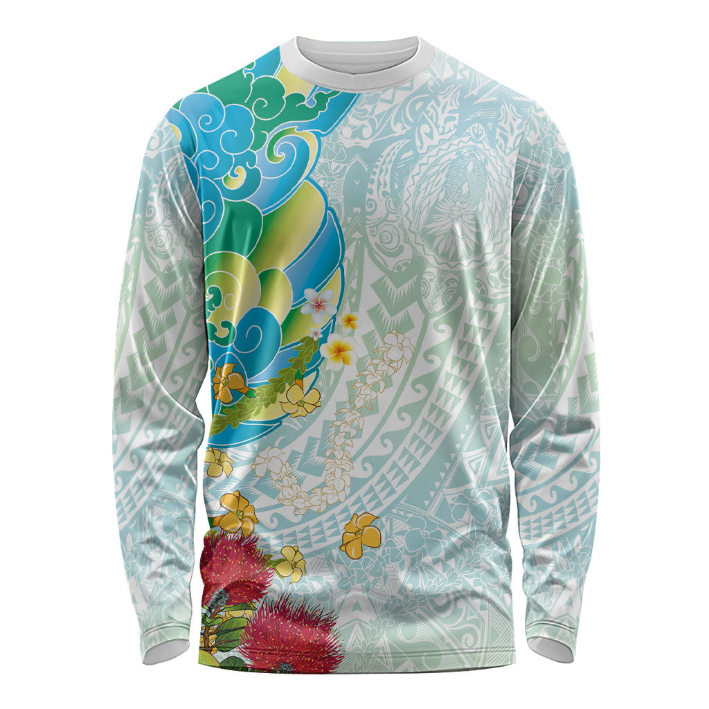 Japanese and Hawaiian Culture Fusion Long Sleeve Shirt Irezumi with Turtles and Lei Kakau Pattern Fresh Vibe