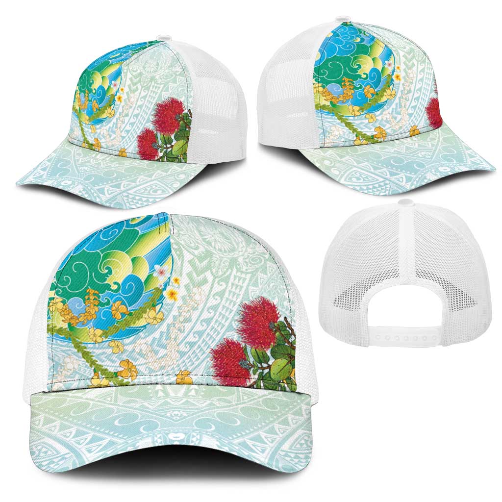 Japanese and Hawaiian Culture Fusion Mesh Trucker Cap Irezumi with Turtles and Lei Kakau Pattern Fresh Vibe LT03 - Polynesian Pride