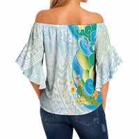 Japanese and Hawaiian Culture Fusion Off Shoulder Wrap Waist Top Irezumi with Turtles and Lei Kakau Pattern Fresh Vibe LT03 - Polynesian Pride