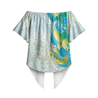 Japanese and Hawaiian Culture Fusion Off Shoulder Wrap Waist Top Irezumi with Turtles and Lei Kakau Pattern Fresh Vibe LT03 - Polynesian Pride