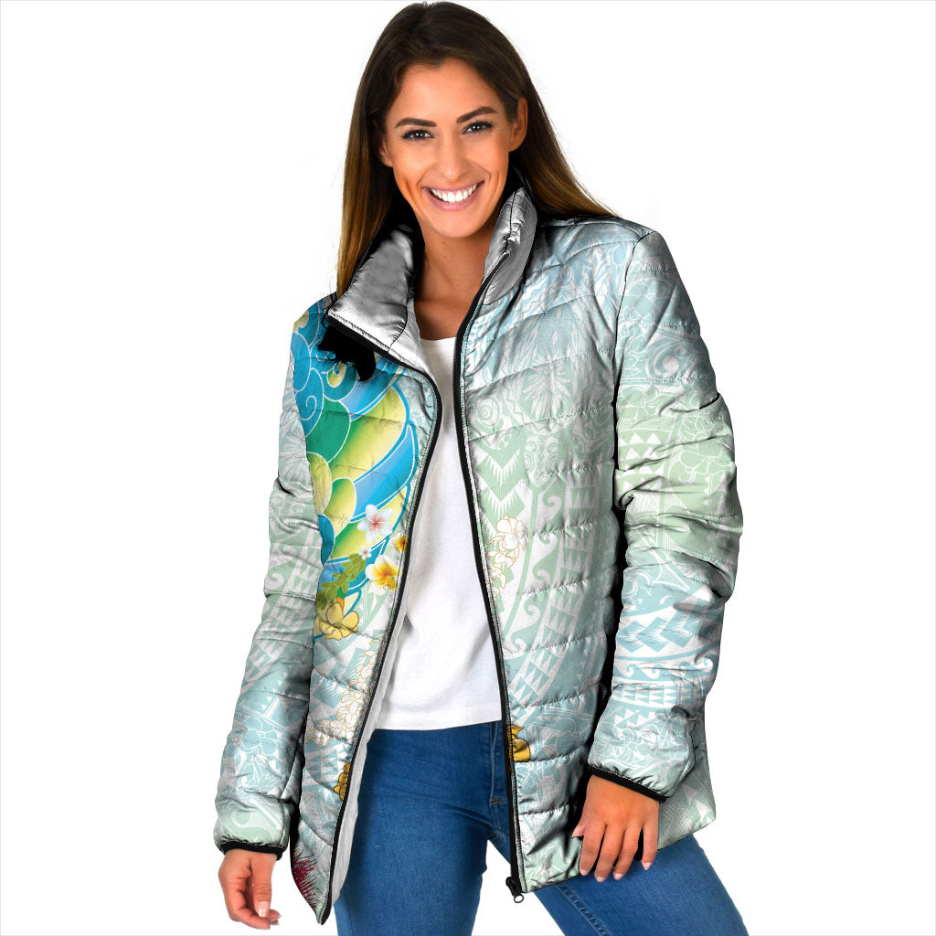 Japanese and Hawaiian Culture Fusion Padded Jacket Irezumi with Turtles and Lei Kakau Pattern Fresh Vibe LT03 Women Multicolor - Polynesian Pride