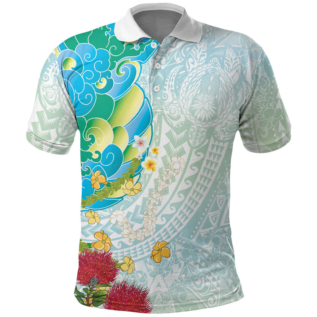 Japanese and Hawaiian Culture Fusion Polo Shirt Irezumi with Turtles and Lei Kakau Pattern Fresh Vibe