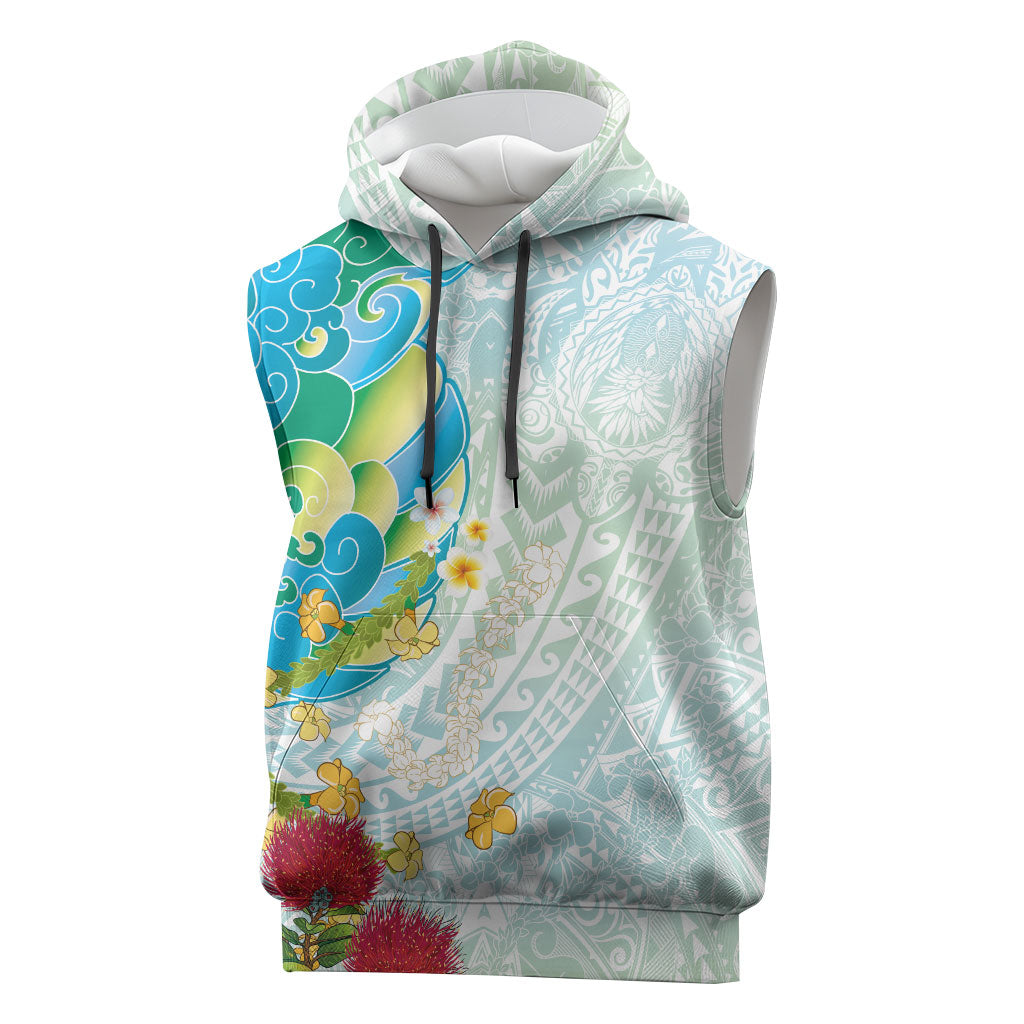 Japanese and Hawaiian Culture Fusion Sleeveless Hoodie Irezumi with Turtles and Lei Kakau Pattern Fresh Vibe