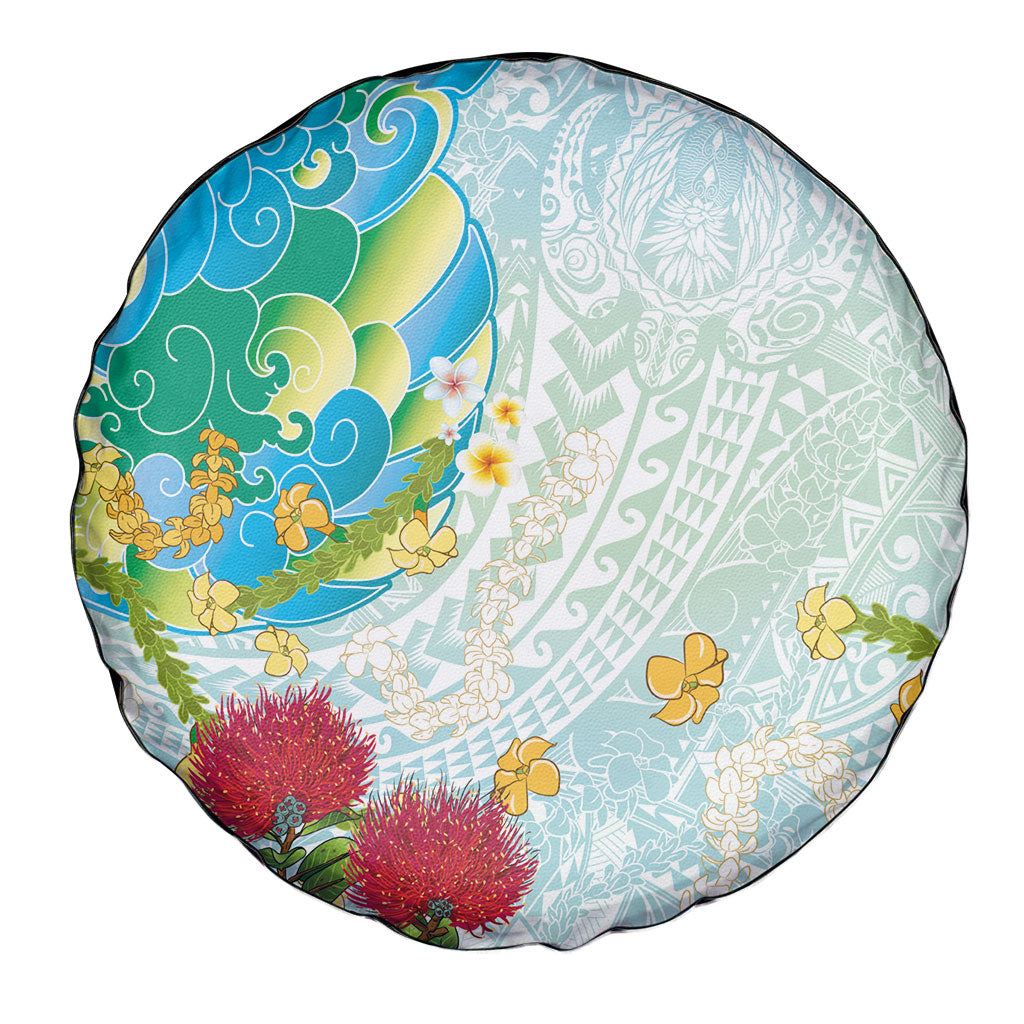 Japanese and Hawaiian Culture Fusion Spare Tire Cover Irezumi with Turtles and Lei Kakau Pattern Fresh Vibe LT03 - Polynesian Pride