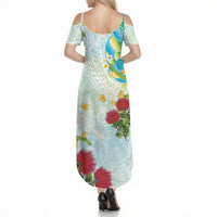 Japanese and Hawaiian Culture Fusion Summer Maxi Dress Irezumi with Turtles and Lei Kakau Pattern Fresh Vibe LT03 - Polynesian Pride