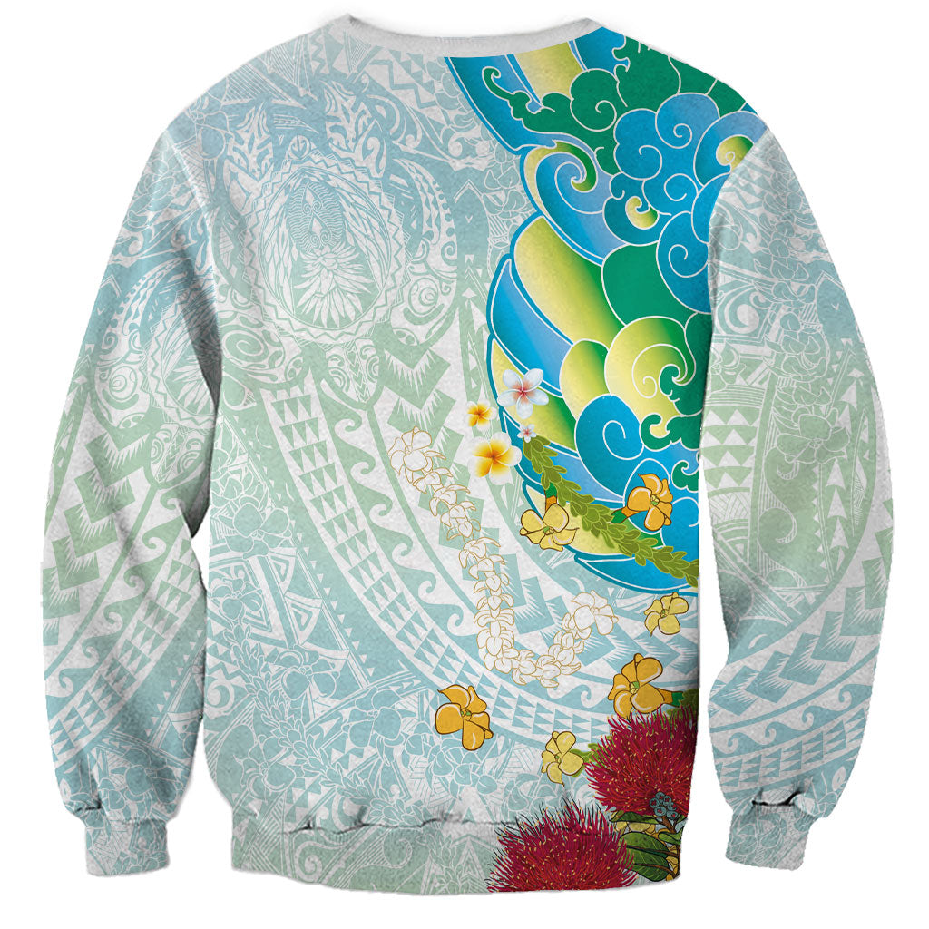 Japanese and Hawaiian Culture Fusion Sweatshirt Irezumi with Turtles and Lei Kakau Pattern Fresh Vibe LT03 - Polynesian Pride