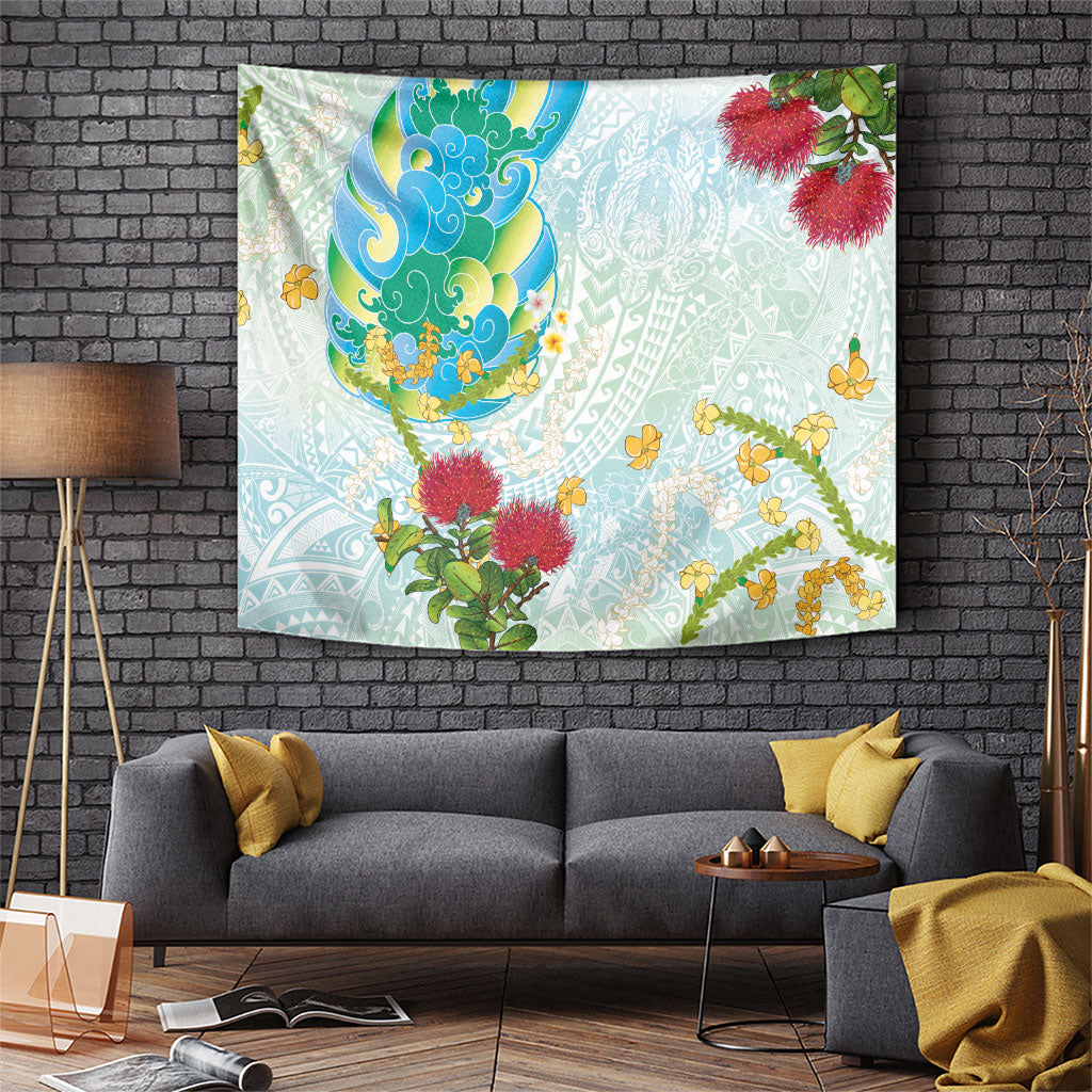 Japanese and Hawaiian Culture Fusion Tapestry Irezumi with Turtles and Lei Kakau Pattern Fresh Vibe LT03 Multicolor - Polynesian Pride