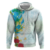 Japanese and Hawaiian Culture Fusion Zip Hoodie Irezumi with Turtles and Lei Kakau Pattern Fresh Vibe LT03 Zip Hoodie Multicolor - Polynesian Pride