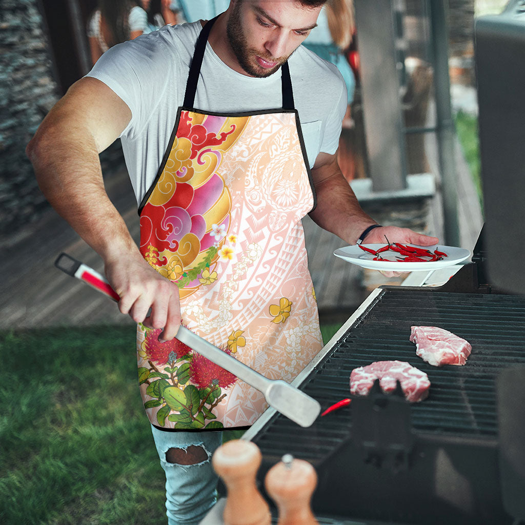 Japanese and Hawaiian Culture Fusion Apron Irezumi with Turtles and Lei Kakau Pattern Sunset Vibe LT03 - Polynesian Pride