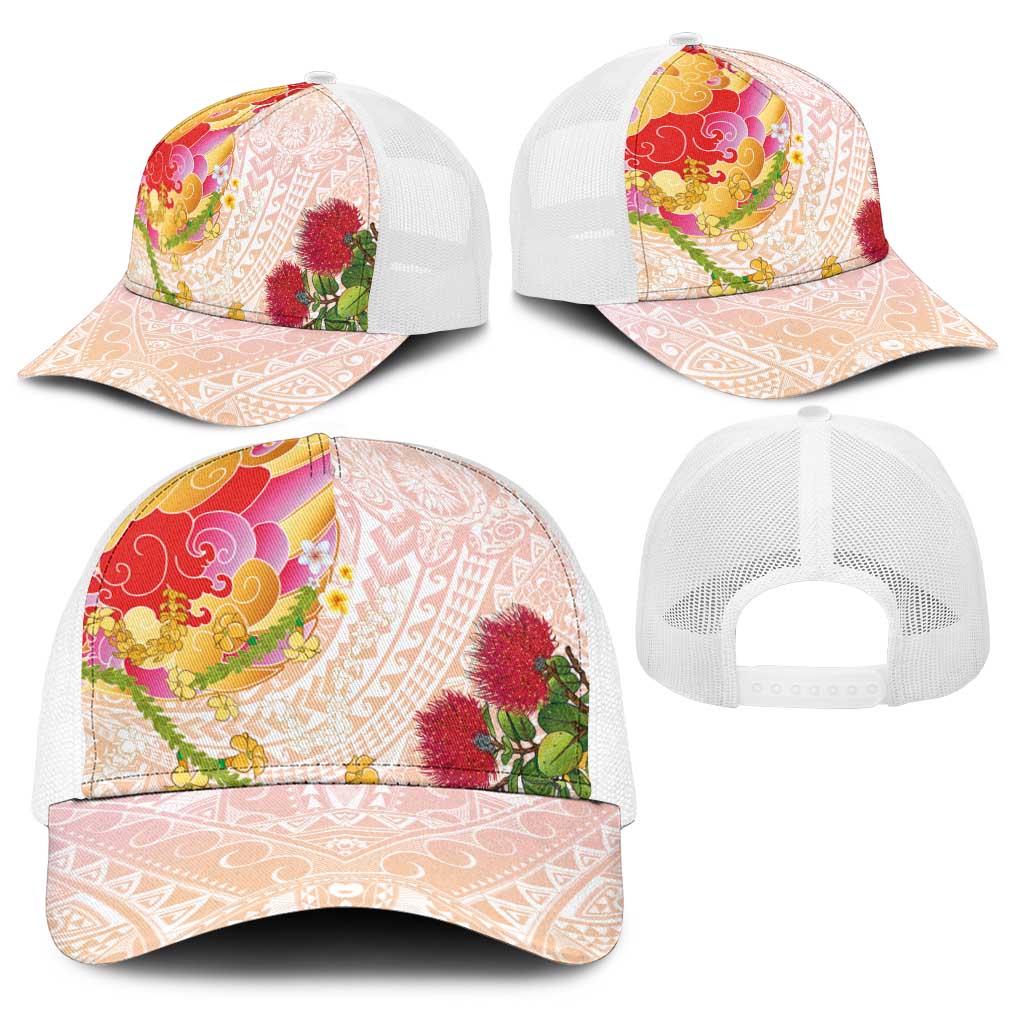 Japanese and Hawaiian Culture Fusion Baseball Net Cap Irezumi with Turtles and Lei Kakau Pattern Sunset Vibe LT03 - Polynesian Pride