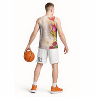 Japanese and Hawaiian Culture Fusion Basketball Jersey Irezumi with Turtles and Lei Kakau Pattern Sunset Vibe LT03 - Polynesian Pride