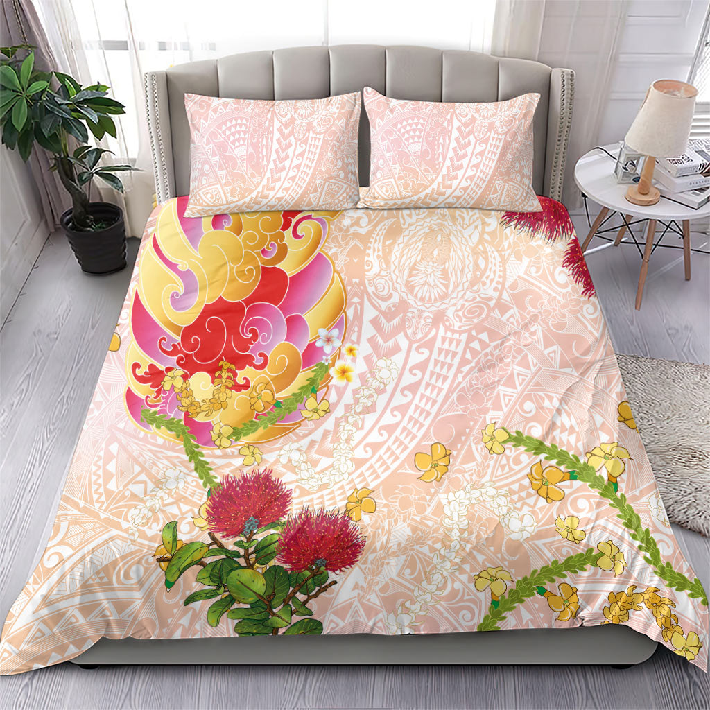 Japanese and Hawaiian Culture Fusion Bedding Set Irezumi with Turtles and Lei Kakau Pattern Sunset Vibe LT03 - Polynesian Pride