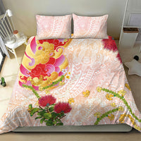 Japanese and Hawaiian Culture Fusion Bedding Set Irezumi with Turtles and Lei Kakau Pattern Sunset Vibe LT03 - Polynesian Pride