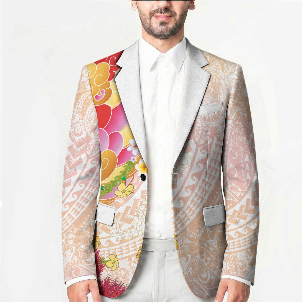 Japanese and Hawaiian Culture Fusion Blazer Irezumi with Turtles and Lei Kakau Pattern Sunset Vibe LT03 - Polynesian Pride