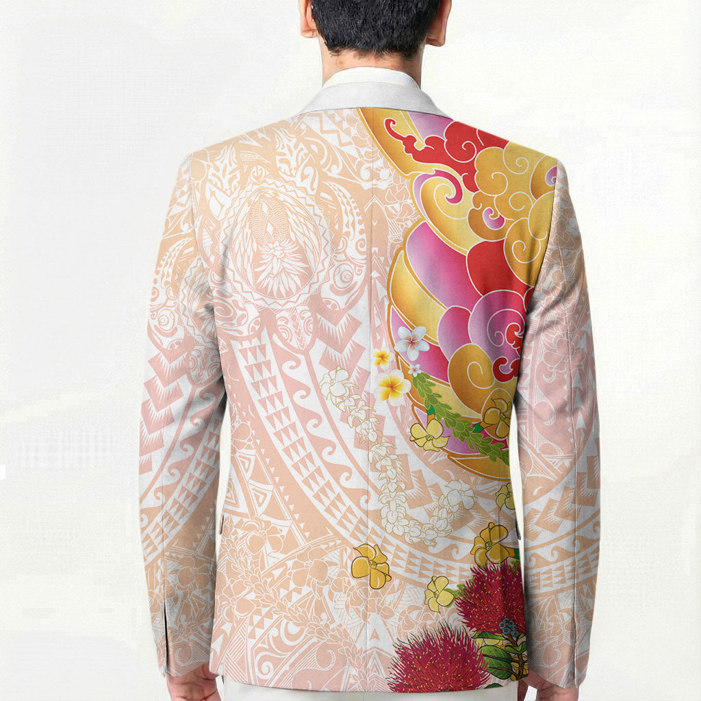 Japanese and Hawaiian Culture Fusion Blazer Irezumi with Turtles and Lei Kakau Pattern Sunset Vibe LT03 - Polynesian Pride