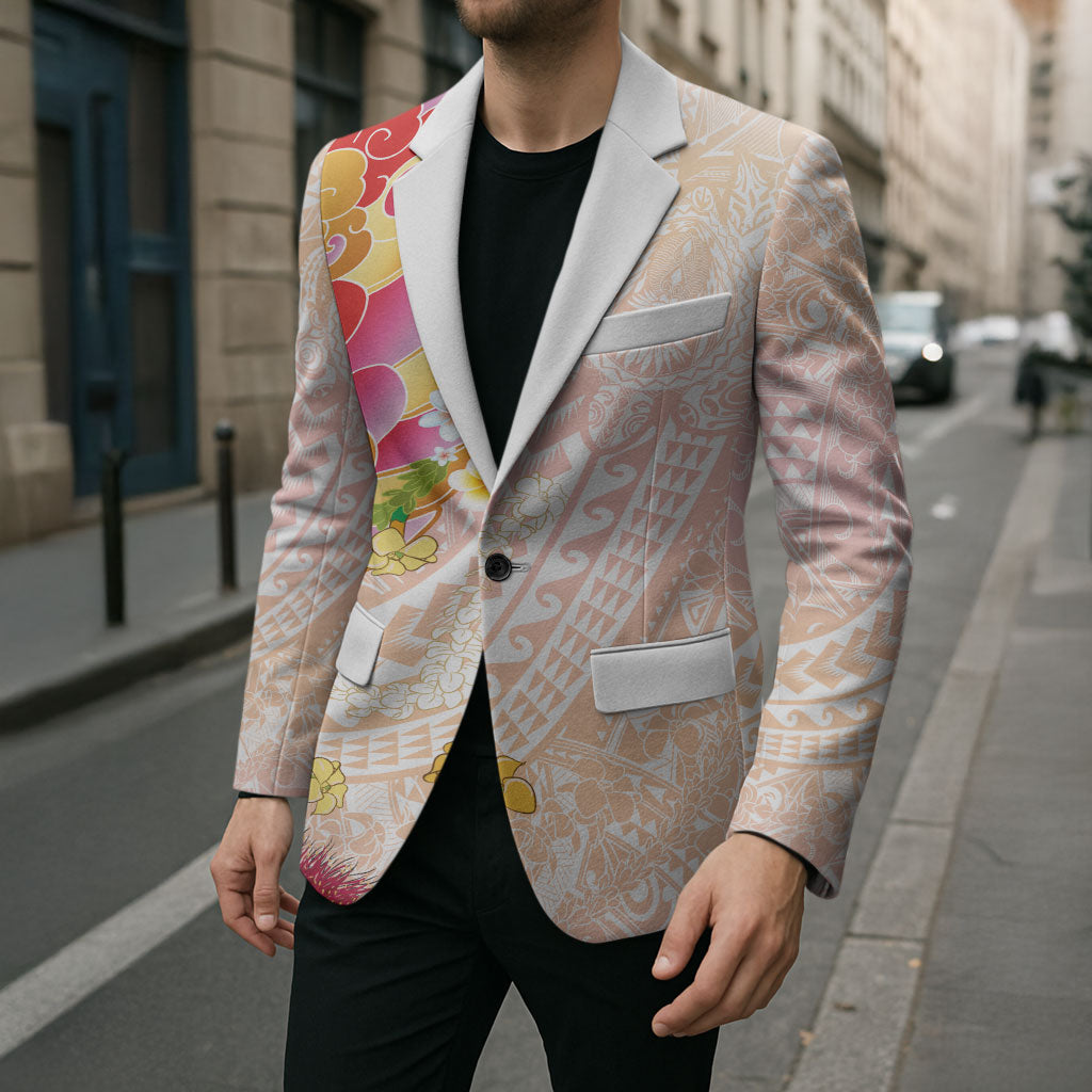 Japanese and Hawaiian Culture Fusion Blazer Irezumi with Turtles and Lei Kakau Pattern Sunset Vibe LT03 - Polynesian Pride