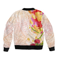 Japanese and Hawaiian Culture Fusion Bomber Jacket Irezumi with Turtles and Lei Kakau Pattern Sunset Vibe LT03 - Polynesian Pride