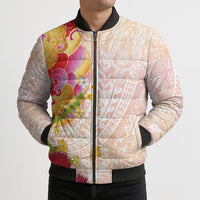Japanese and Hawaiian Culture Fusion Bomber Puffer Jacket Irezumi with Turtles and Lei Kakau Pattern Sunset Vibe LT03 - Polynesian Pride
