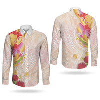 Japanese and Hawaiian Culture Fusion Couples Matching Long Sleeve Bodycon Dress and Long Sleeve Button Shirt Irezumi with Turtles and Lei Kakau Pattern Sunset Vibe LT03 - Polynesian Pride