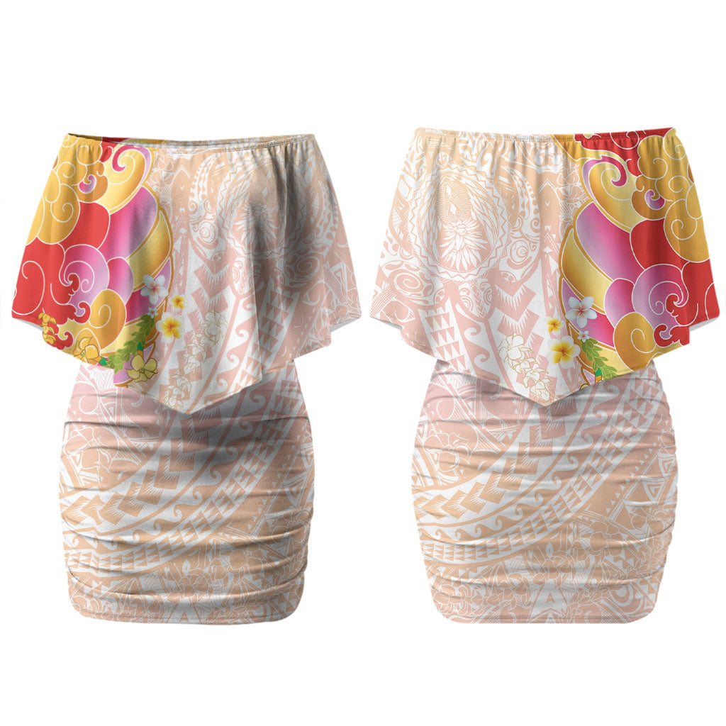 Japanese and Hawaiian Culture Fusion Couples Matching Off Shoulder Short Dress and Hawaiian Shirt Irezumi with Turtles and Lei Kakau Pattern Sunset Vibe LT03 - Polynesian Pride