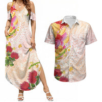Japanese and Hawaiian Culture Fusion Couples Matching Summer Maxi Dress and Hawaiian Shirt Irezumi with Turtles and Lei Kakau Pattern Sunset Vibe LT03 Multicolor - Polynesian Pride