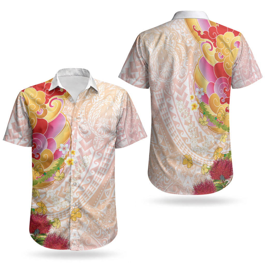 Japanese and Hawaiian Culture Fusion Couples Matching Summer Maxi Dress and Hawaiian Shirt Irezumi with Turtles and Lei Kakau Pattern Sunset Vibe LT03 - Polynesian Pride