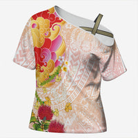 Japanese and Hawaiian Culture Fusion Cross Shoulder Shirt Irezumi with Turtles and Lei Kakau Pattern Sunset Vibe LT03 Female Multicolor - Polynesian Pride