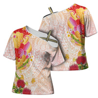Japanese and Hawaiian Culture Fusion Cross Shoulder Shirt Irezumi with Turtles and Lei Kakau Pattern Sunset Vibe LT03 - Polynesian Pride