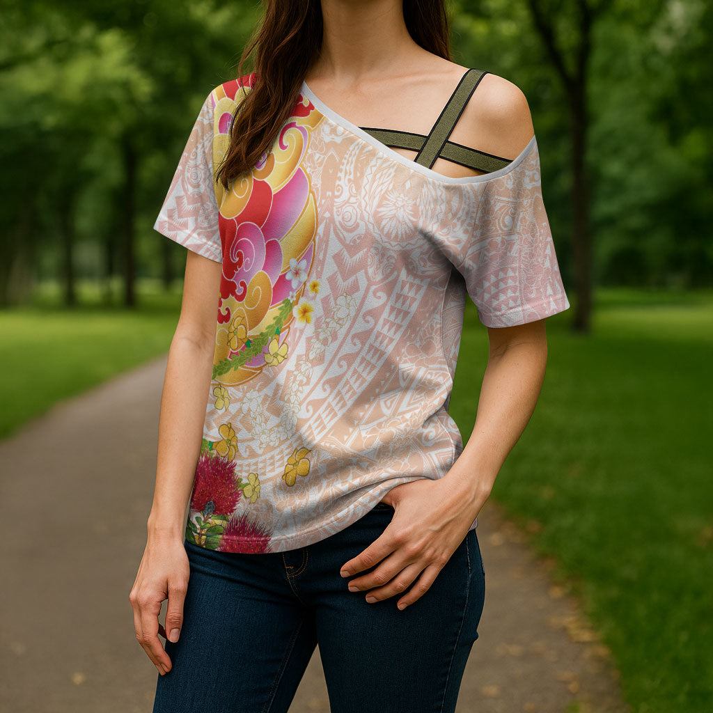 Japanese and Hawaiian Culture Fusion Cross Shoulder Shirt Irezumi with Turtles and Lei Kakau Pattern Sunset Vibe LT03 - Polynesian Pride