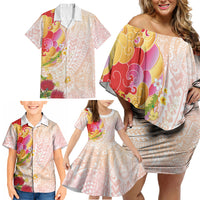 Japanese and Hawaiian Culture Fusion Family Matching Off Shoulder Short Dress and Hawaiian Shirt Irezumi with Turtles and Lei Kakau Pattern Sunset Vibe LT03 - Polynesian Pride